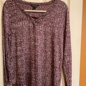 Rock & Republic Marled Lace-Up Long Sleeve Top - Plum